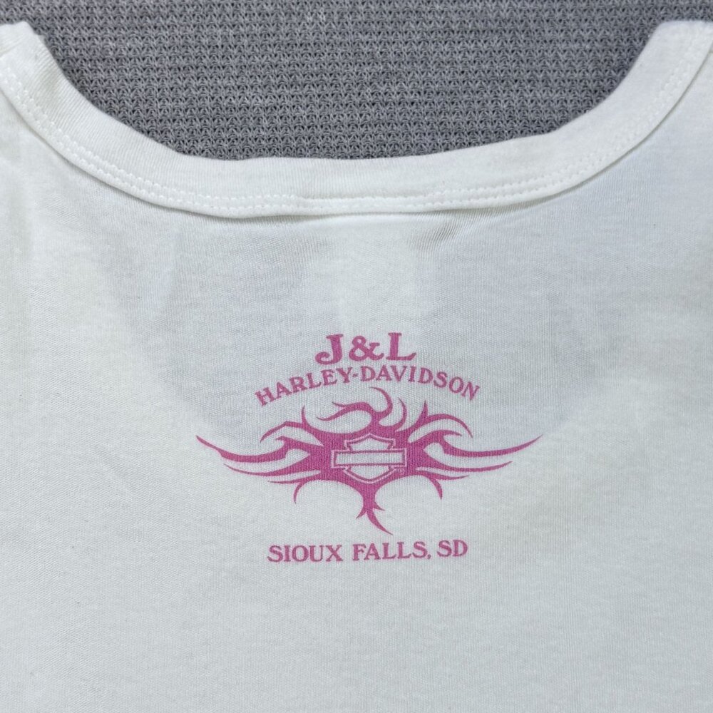 Harley-Davidson Womens White Sturgis 2007 T-Shirt Pink Rhinestone Logo Size S - Picture 7 of 15